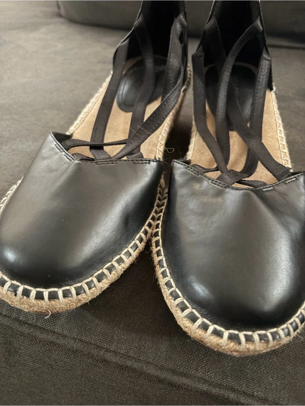 Reaction Kenneth Cole Black Lace-Up Espadrilles with Jute Trim